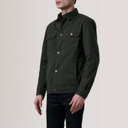 
Irwin Olive Waxed Canvas Field レザージャケット メンズ For Men - 袖の立体カッティングと洗練されたテーパードフィットを見せる側面ビュー
