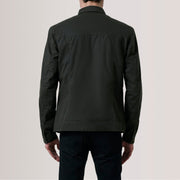 
クローズアップ詳細 of Classic Collar & Button Hardware on Irwin Olive Waxed Canvas Field レザージャケット メンズ For Men