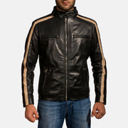 Men's Jack ブラック レザーライダースジャケット メンズ in Black Sheepskin Leather - Front Profile View &amp; Tailored Silhouette | Buy Online