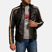 Men's Jack ブラック レザーライダースジャケット メンズ - Lateral Side Profile View Showing Sleeve Cut &amp; Athletic Taper Fit