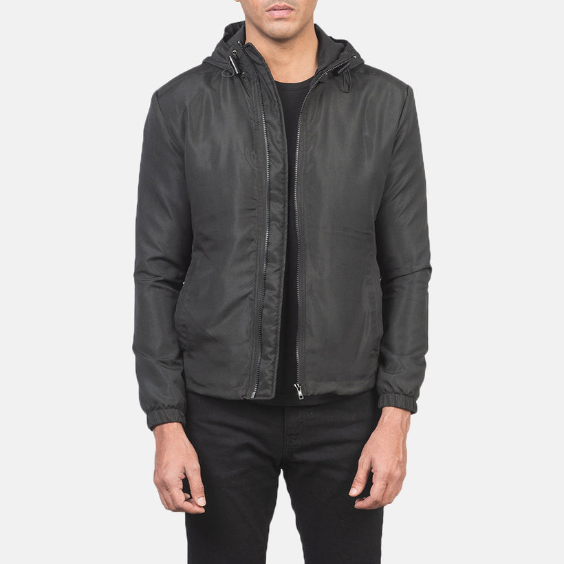 Jimmy ブラック Hooded Windbreaker レザージャケット メンズ