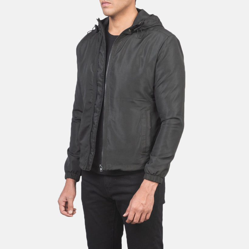Jimmy ブラック Hooded Windbreaker レザージャケット メンズ