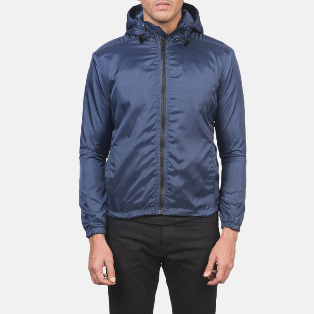 Jimmy Blue Hooded Windbreaker Jacket in Blue Nylon - 正面スタイル＆テーラードシルエット | 公式オンライン通販