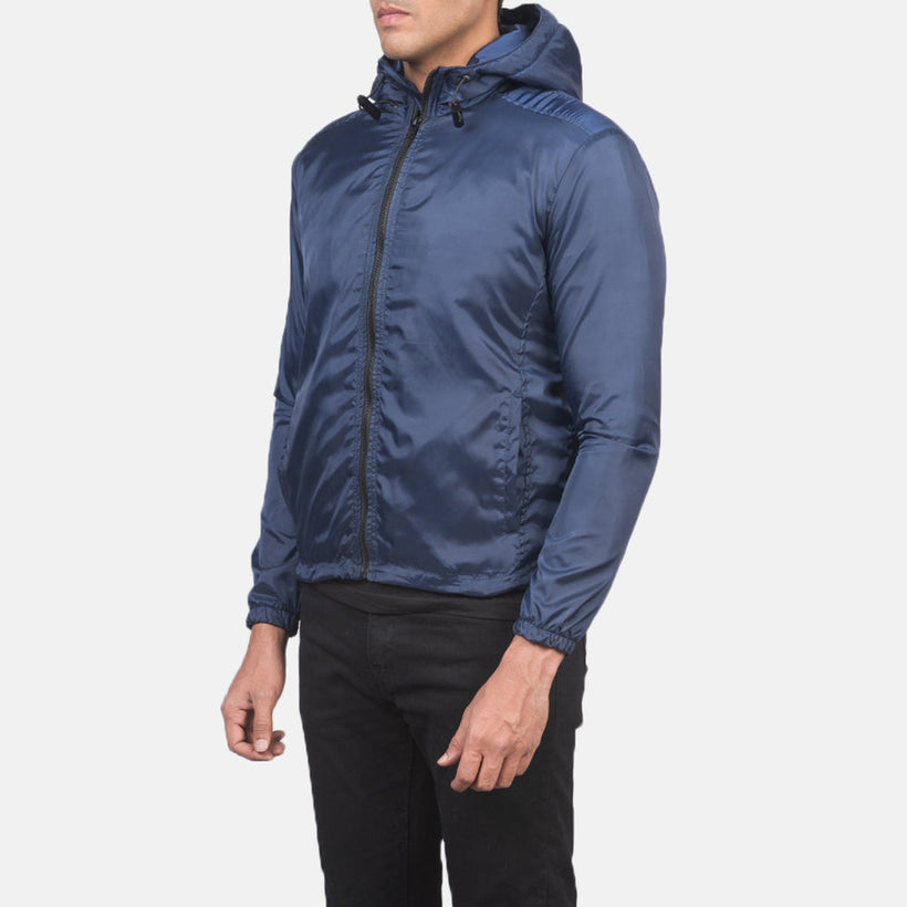Jimmy ブルー Hooded Windbreaker レザージャケット メンズ