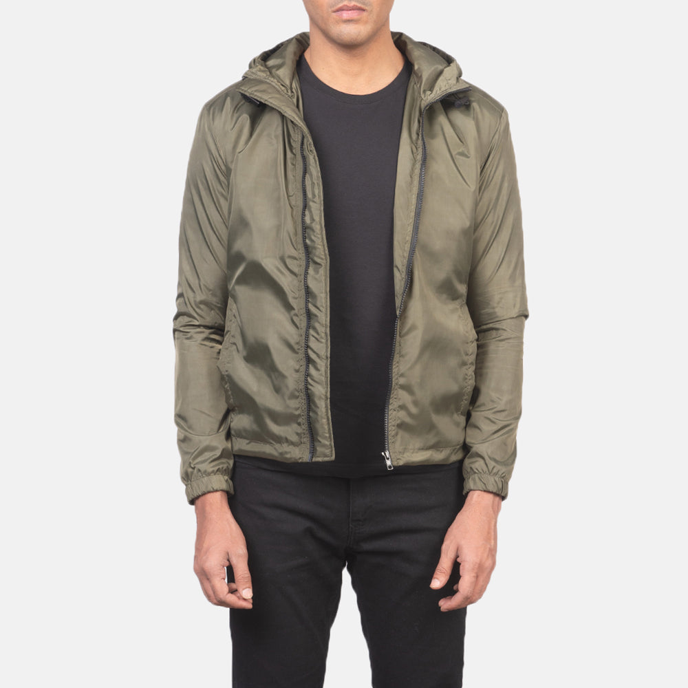 Jimmy Green Hooded Windbreaker Jacket in Green Nylon - 正面スタイル＆テーラードシルエット | 公式オンライン通販