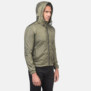 
Green Nylon Hooded Jacket - 美しい肩のラインと裾の仕立てが際立つ背面ビュー