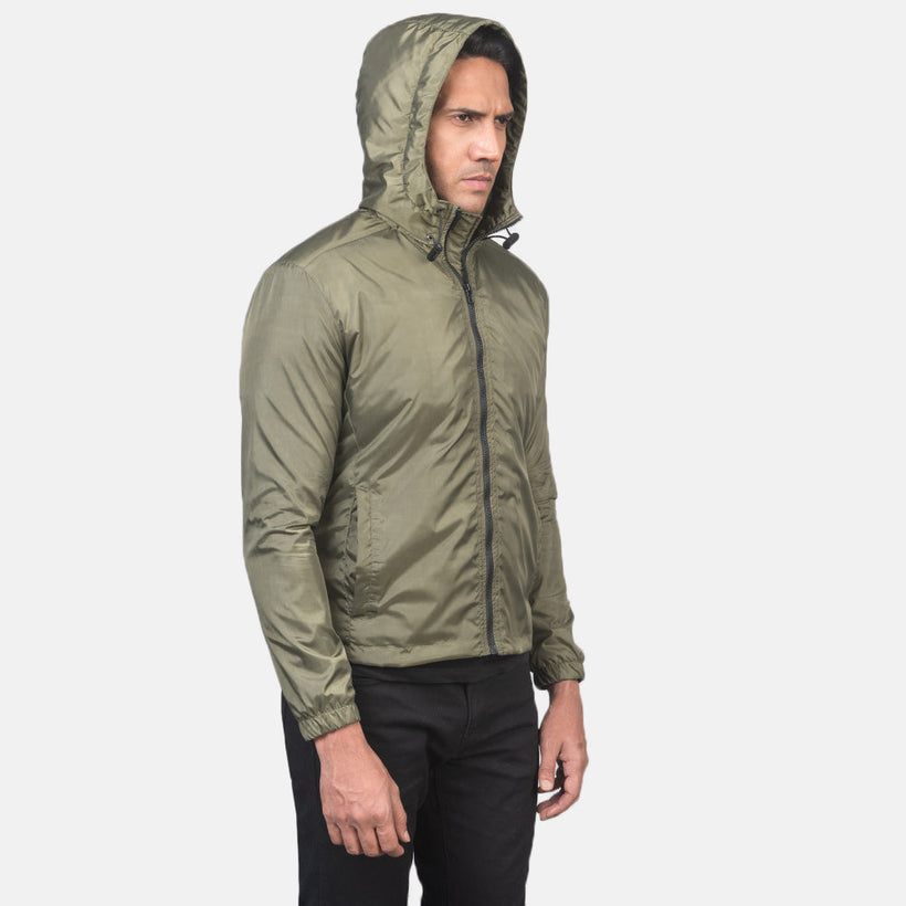 Jimmy グリーン Hooded Windbreaker レザージャケット メンズ