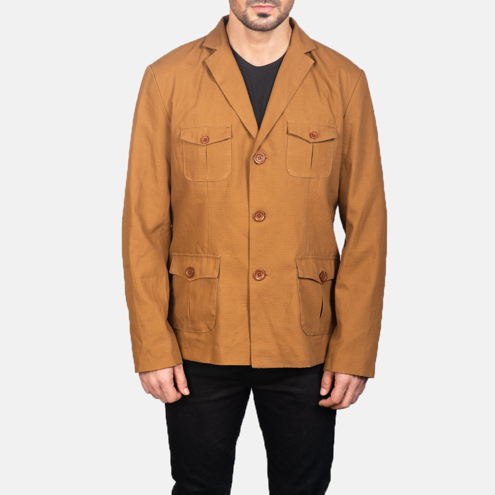 
クローズアップ詳細 of Notch & Button Hardware on Kajetan Khaki サファリ レザージャケット メンズ