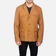 
クローズアップ詳細 of Notch & Button Hardware on Kajetan Khaki サファリ レザージャケット メンズ