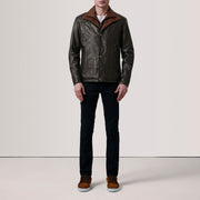 Styled Fit Perspective of Klen Brown Classic Jacket For Men on Model - Natural Daylight Drape