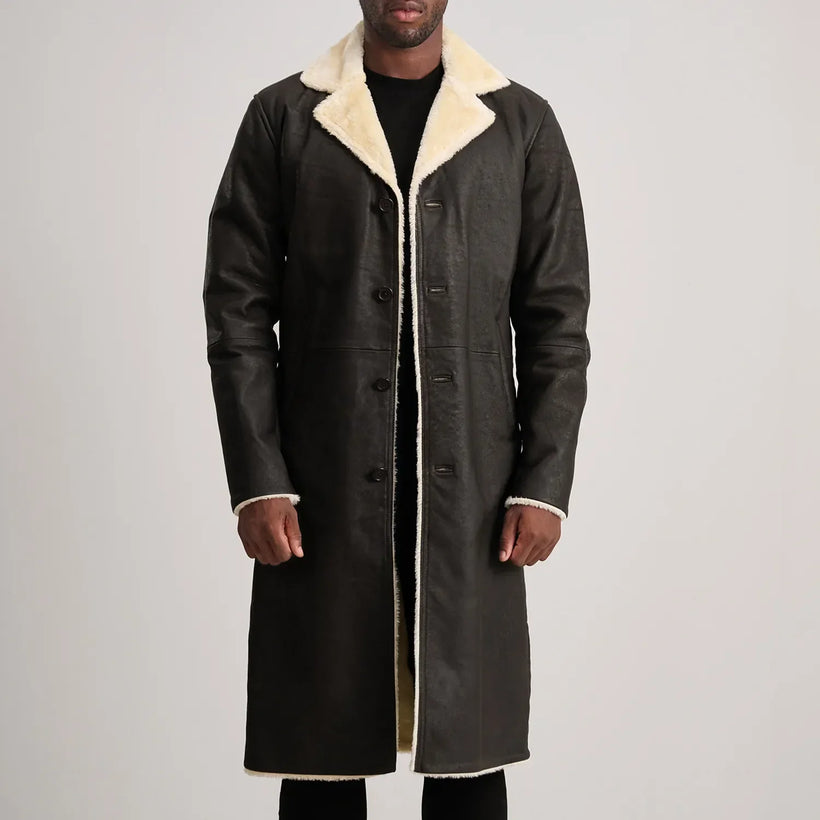 Kolby ブラウン Shearling レザーコート メンズ
