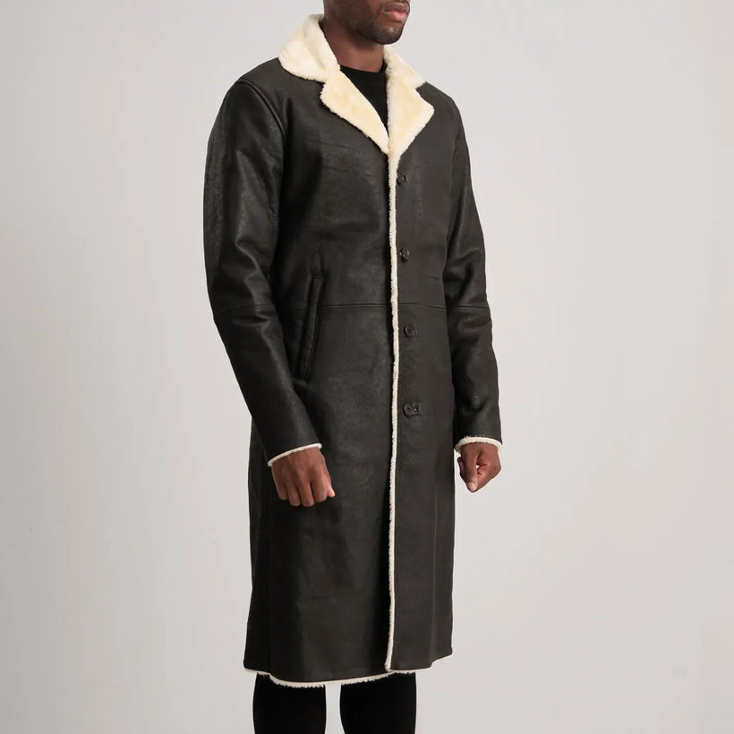 Kolby ブラウン Shearling レザーコート メンズ