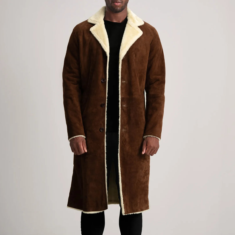 Kolby ブラウン Suede Shearling レザーコート メンズ