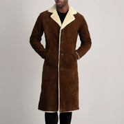 
クローズアップ詳細 of Notch & Button Hardware on Kolby Brown Suede Shearling Long Coat