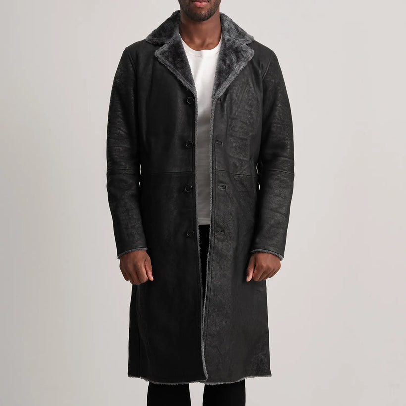 Kolby ヴィンテージブラック Leather Shearling レザーコート メンズ