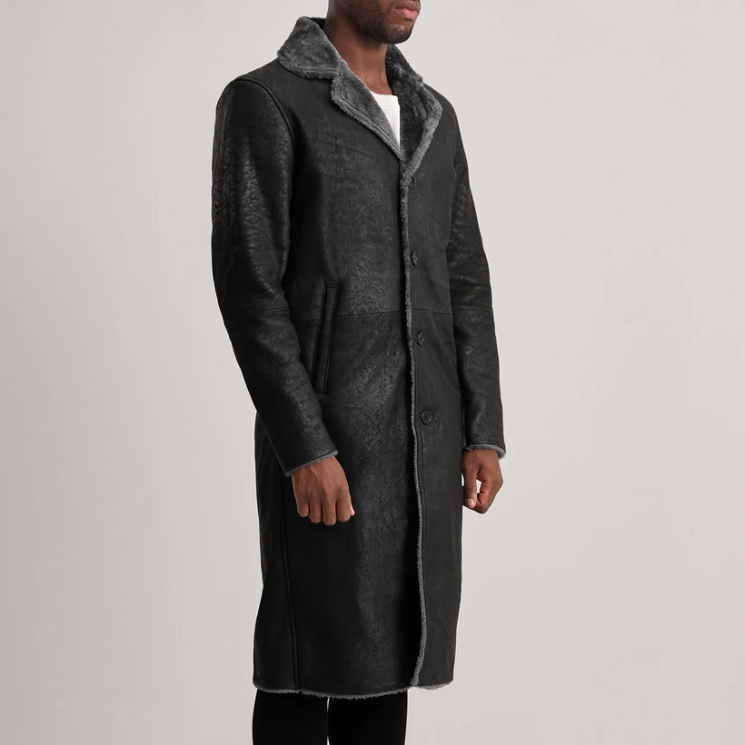 Kolby ヴィンテージブラック Leather Shearling レザーコート メンズ