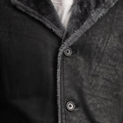 
クローズアップ詳細 of Notch & Button Hardware on Kolby Distressed Black Shearling Long Coat