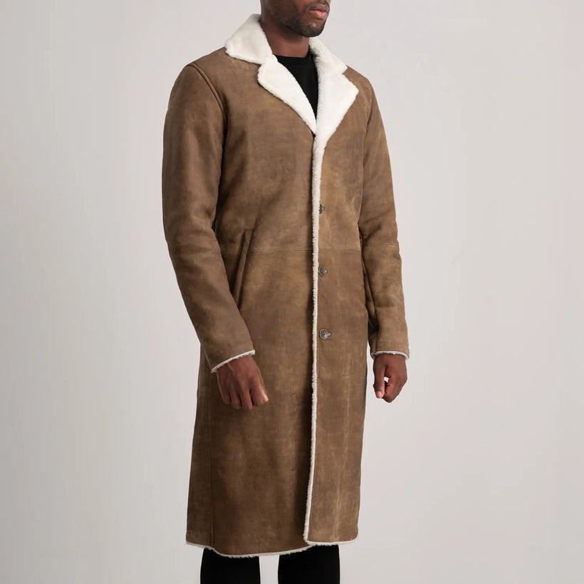 Kolby ディストレストブラウン Leather Shearling レザーコート メンズ