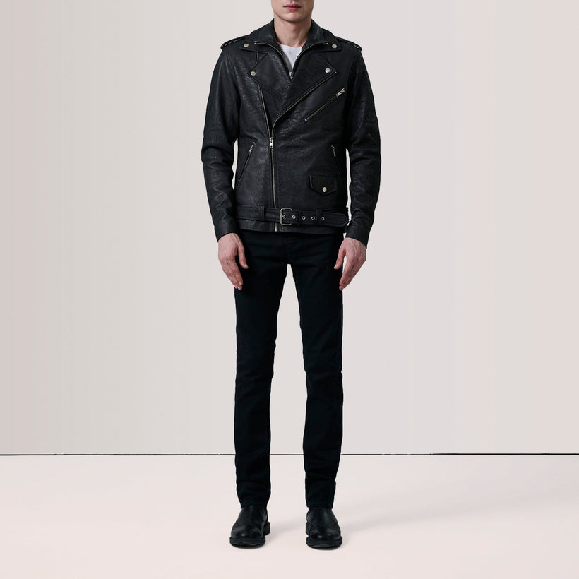 Kole Distressed ブラック Leather Double Rider レザージャケット メンズ