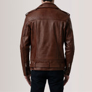 
クローズアップ詳細 of Notch & Zipper & Waist Straps Hardware on Kole Waxed ブラウン Leather Double Rider レザージャケット メンズ