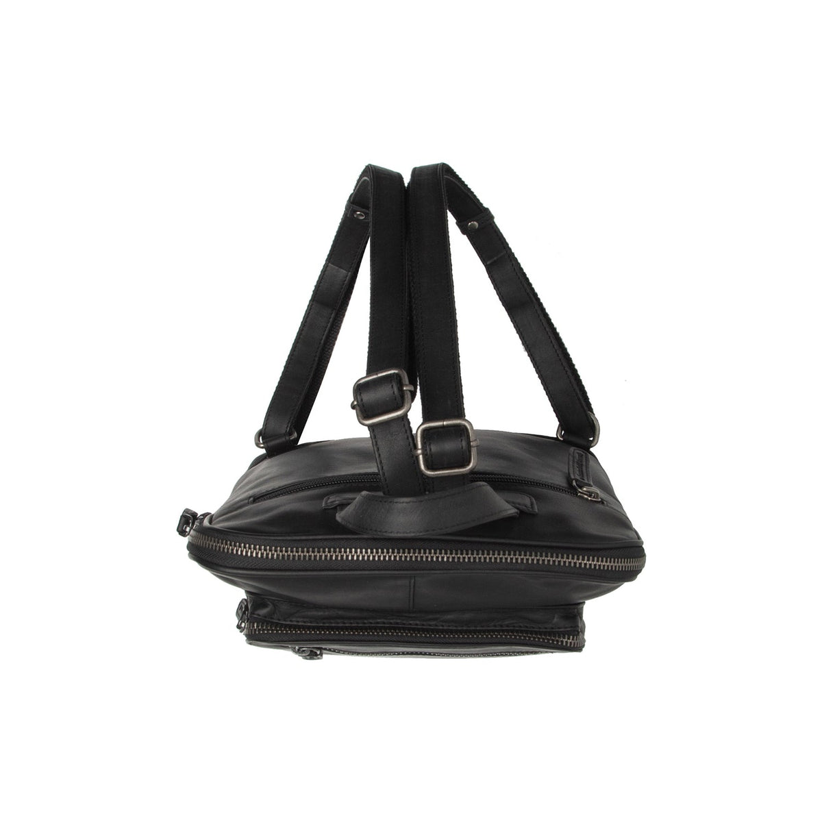 Floran Full-Grain Leather Backpack レディース - Structured Side Profile Showing Gusset Depth &amp; Expansion Capacity