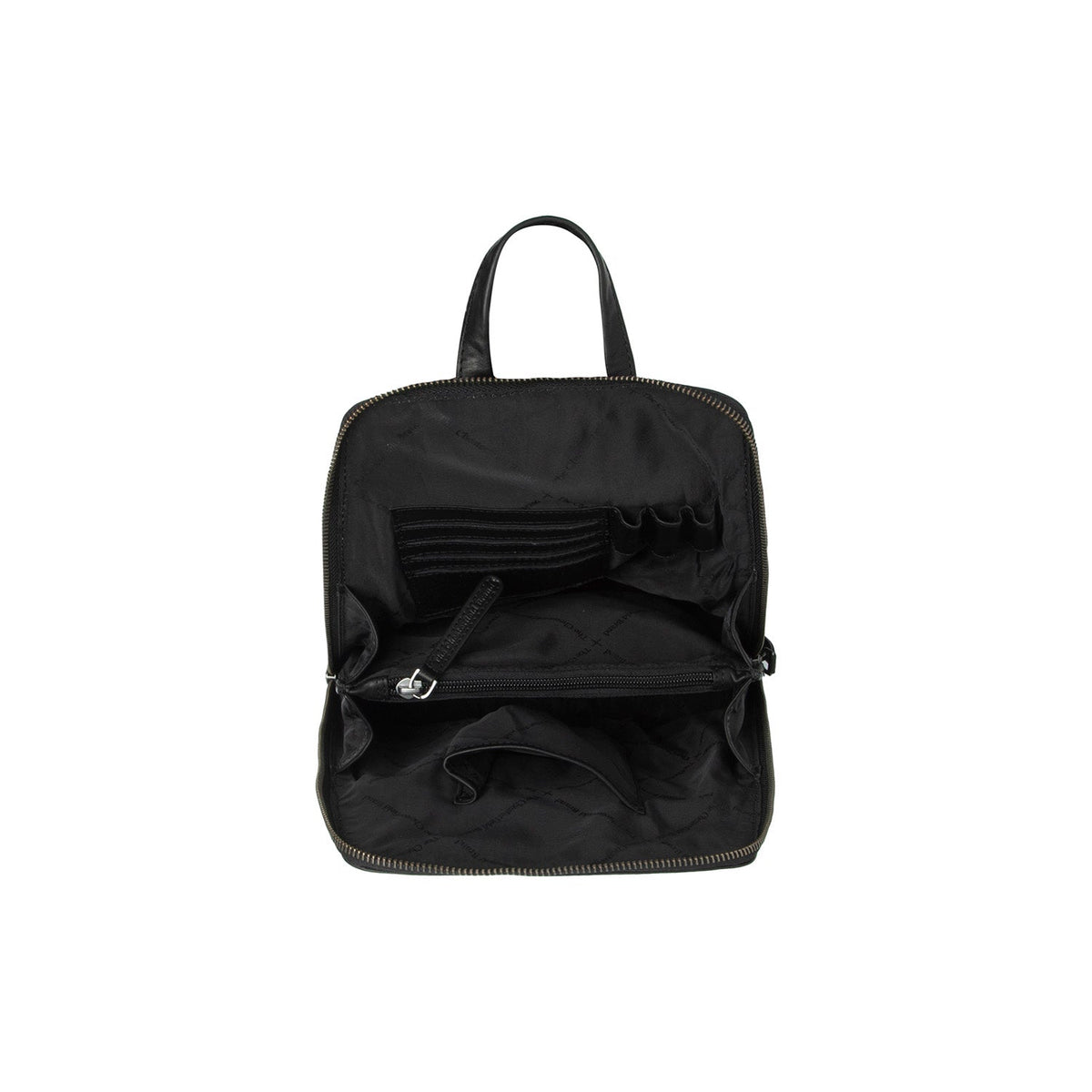 Solid Antique Brass Hardware &amp; Heavy-Duty Dual Zipper Detail on Linford Full-Grain Leather Backpack レディース
