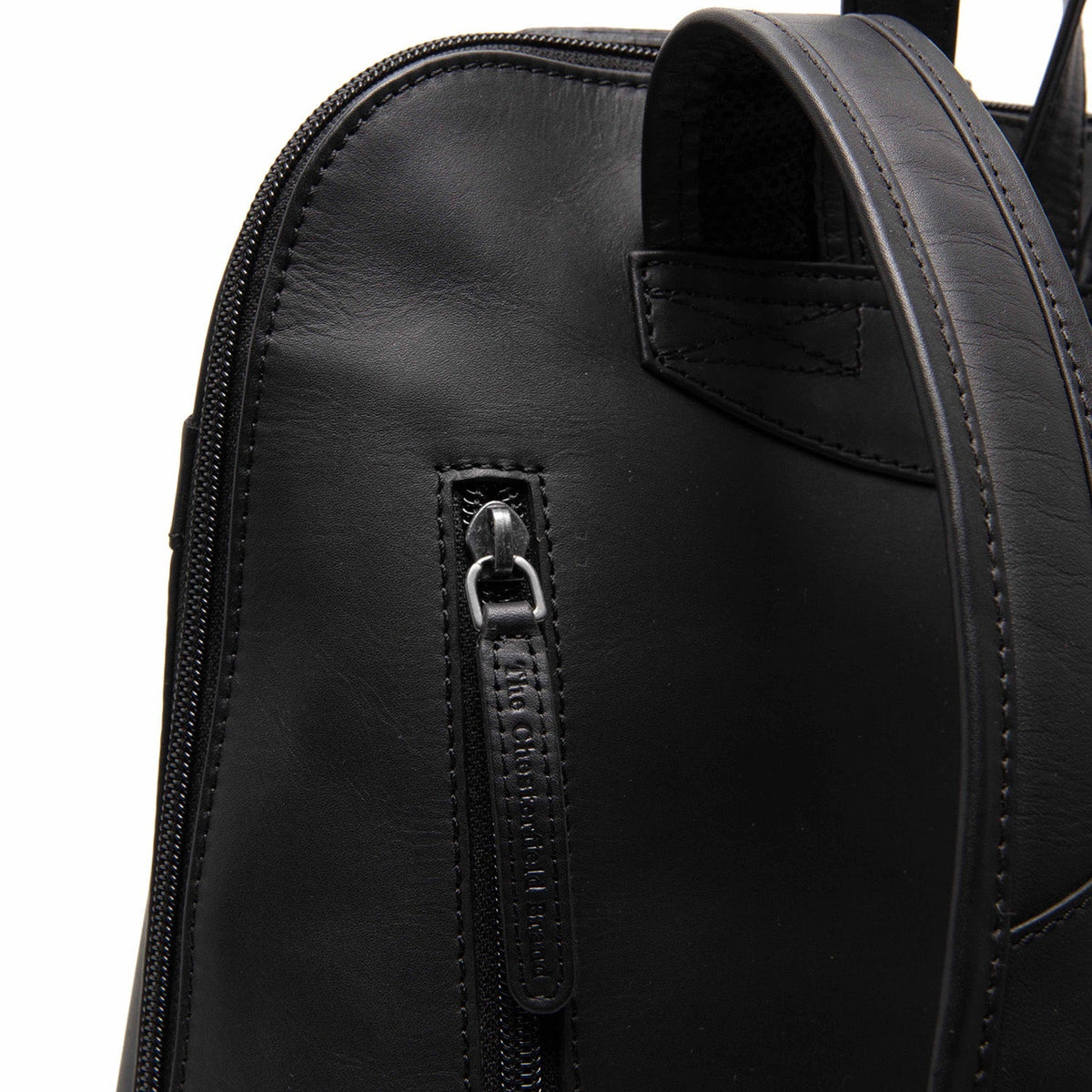 Tigris Full-Grain Leather Backpack レディース - Structured Side Profile Showing Gusset Depth &amp; Expansion Capacity