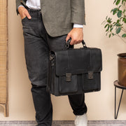 Solid Antique Brass Hardware &amp; Heavy-Duty Dual Zipper Detail on Springfield Full-Grain Leather Briefcase レディース