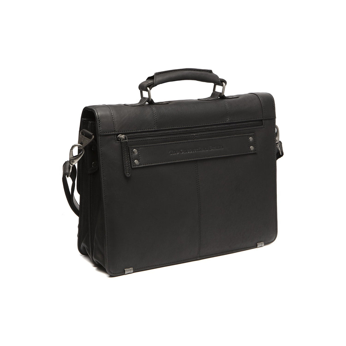 Solid Antique Brass Hardware &amp; Heavy-Duty Dual Zipper Detail on Stuttgart Full-Grain Leather Briefcase レディース