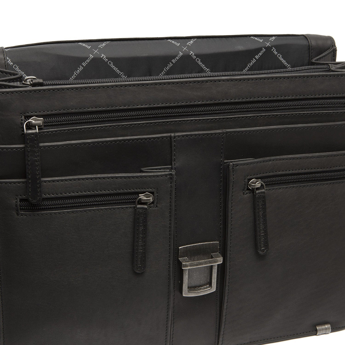 Stuttgart Full-Grain Leather Briefcase レディース - Structured Side Profile Showing Gusset Depth &amp; Expansion Capacity