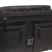 Stuttgart Full-Grain Leather Briefcase レディース - Structured Side Profile Showing Gusset Depth &amp; Expansion Capacity