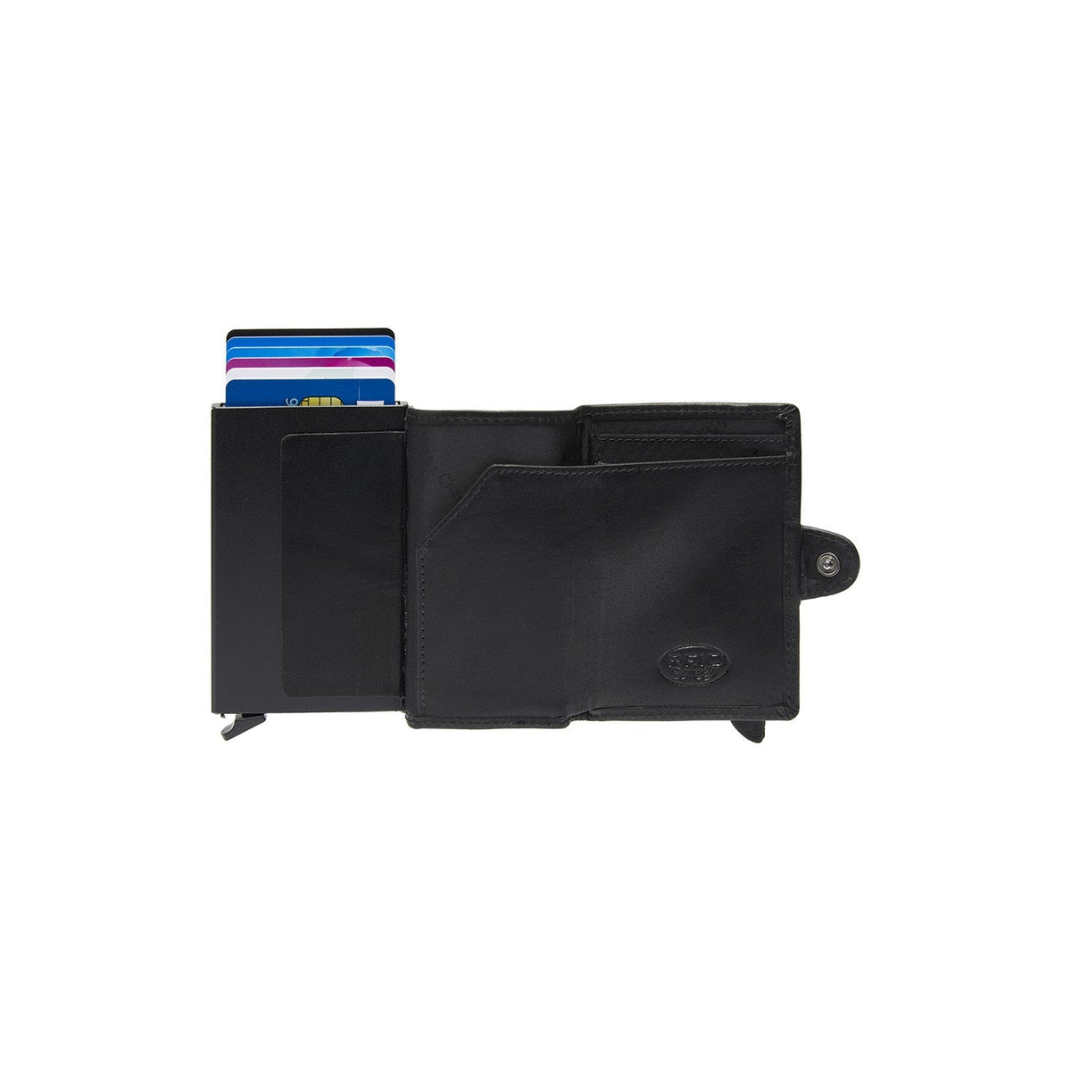 Baldwin Full-Grain Leather Card Holder レディース - Structured Side Profile Showing Gusset Depth &amp; Expansion Capacity