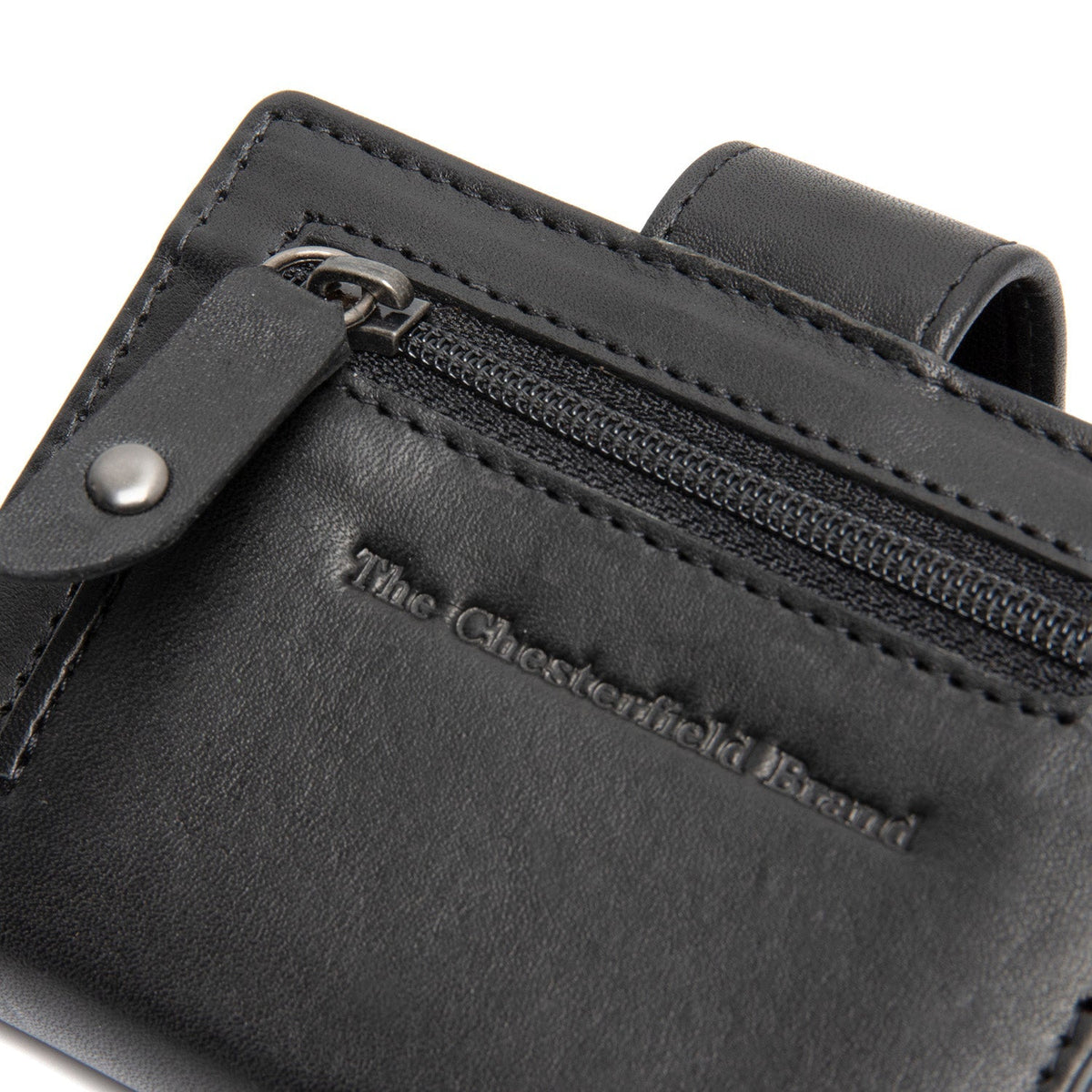 Solid Antique Brass Hardware &amp; Heavy-Duty Dual Zipper Detail on Barrea Full-Grain Leather Card Holder レディース