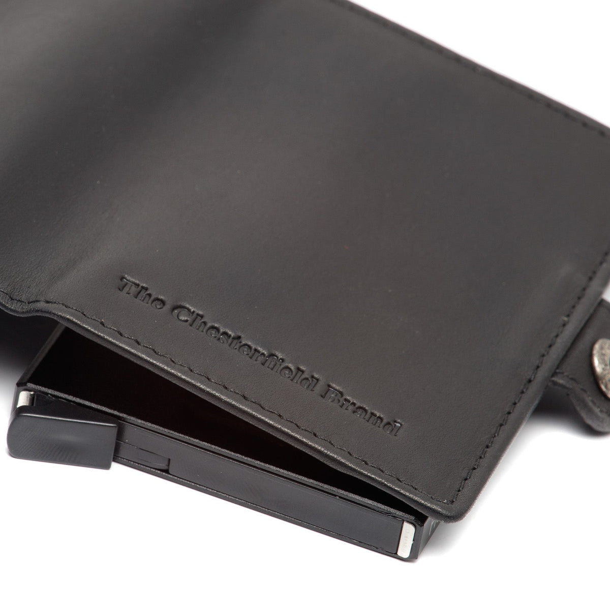 Lagos Full-Grain Leather Card Holder レディース - Structured Side Profile Showing Gusset Depth &amp; Expansion Capacity