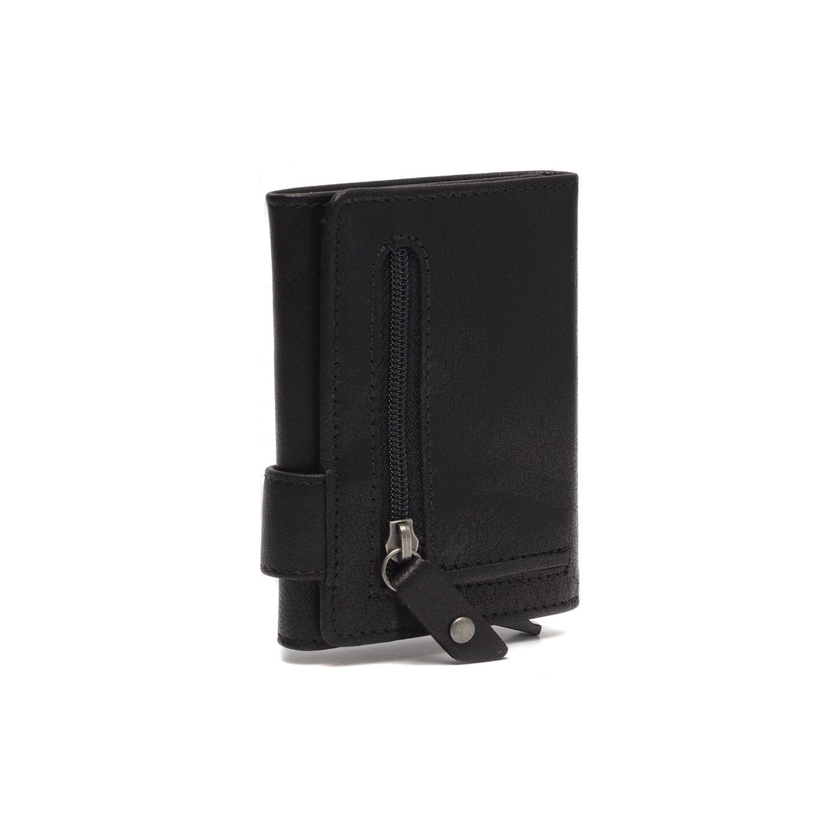 
Solid Antique Brass Hardware & Heavy-Duty Dual Zipper Detail on Portland フルグレインレザー カードホルダー