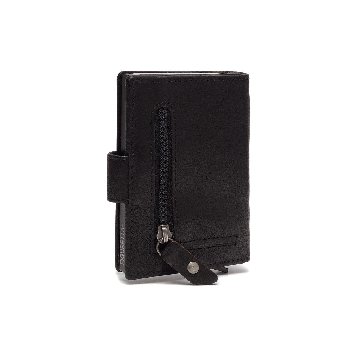 Solid Antique Brass Hardware &amp; Heavy-Duty Dual Zipper Detail on Prague Full-Grain Leather Card Holder レディース