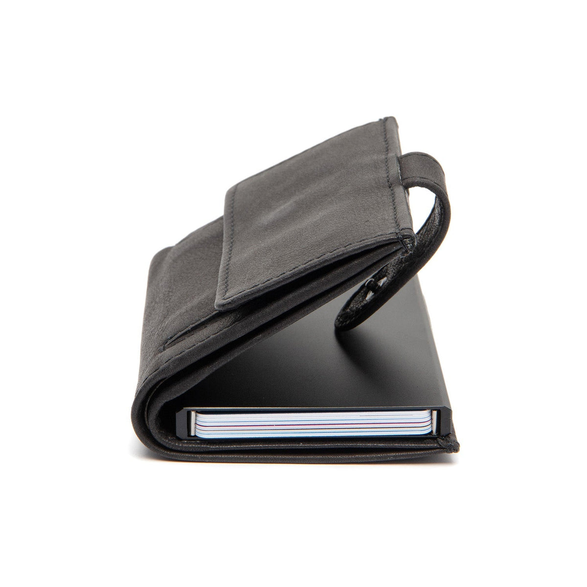 Torola Full-Grain Leather Card Holder レディース - Structured Side Profile Showing Gusset Depth &amp; Expansion Capacity