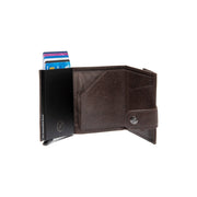 Varrano Full-Grain Leather Card Holder レディース - Structured Side Profile Showing Gusset Depth &amp; Expansion Capacity