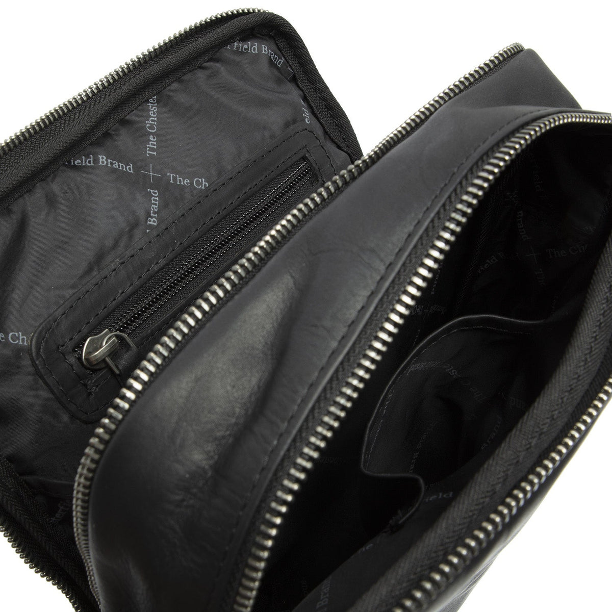 Alva Full-Grain Leather Crossbody Bag メンズ - Structured Side Profile Showing Gusset Depth &amp; Expansion Capacity