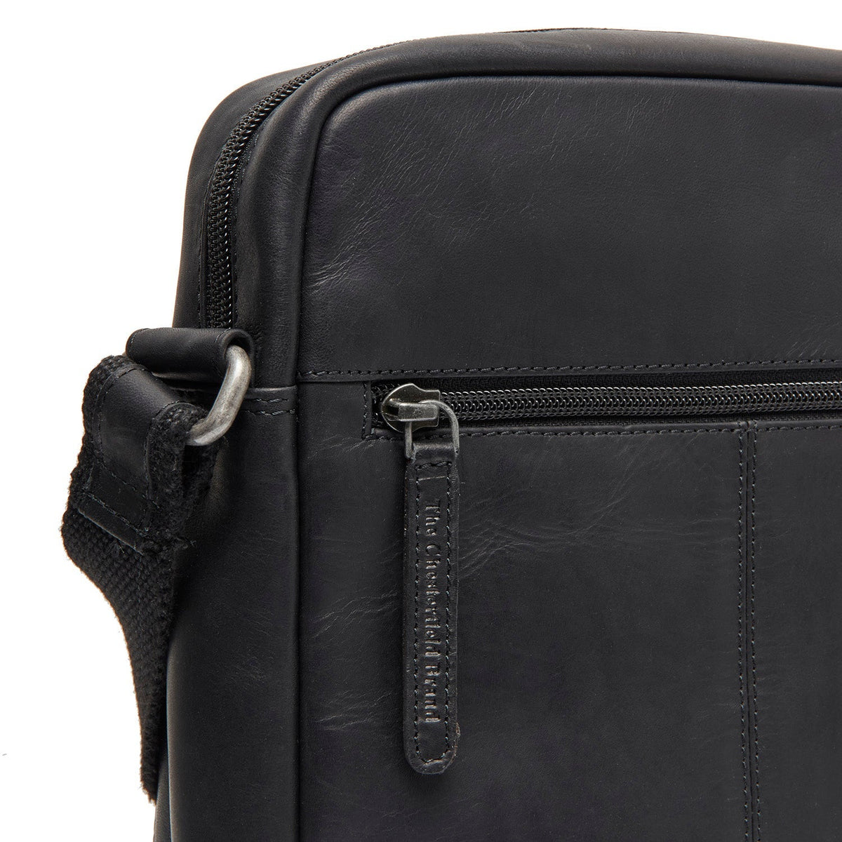 Solid Antique Brass Hardware &amp; Heavy-Duty Dual Zipper Detail on Anzora Full-Grain Leather Crossbody Bag メンズ