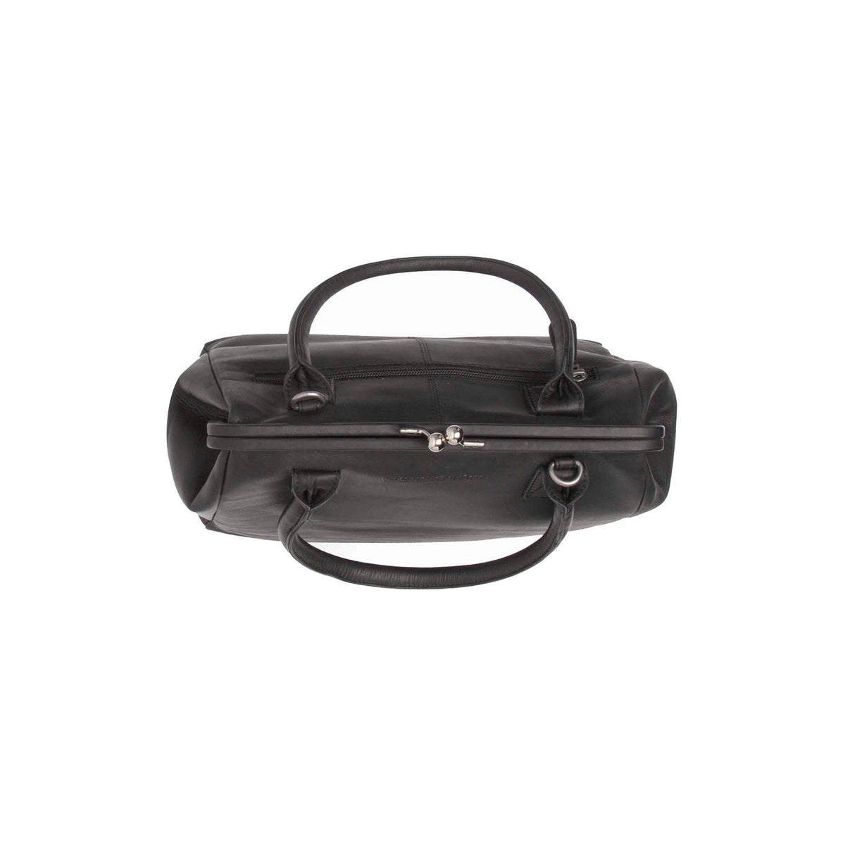 Close-Up Detail of Classic Collar &amp; Heavy-Duty Zipper Hardware on Dorin Full-Grain Leather Handbag レディース