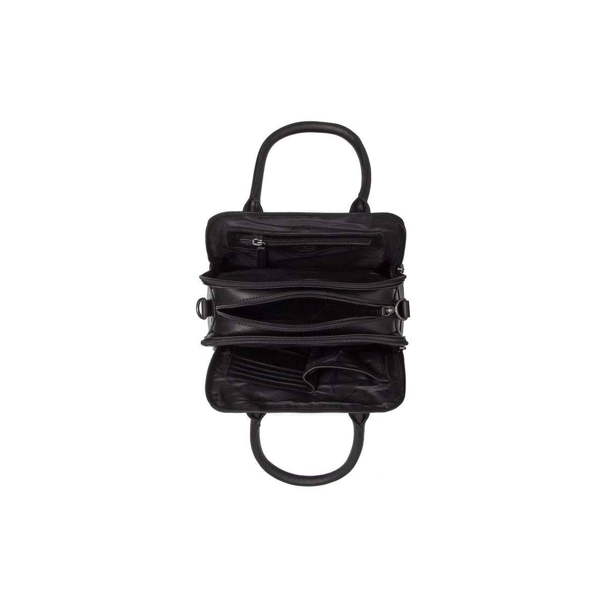 Close-Up Detail of Classic Collar &amp; Heavy-Duty Zipper Hardware on Ezra Full-Grain Leather Handbag レディース