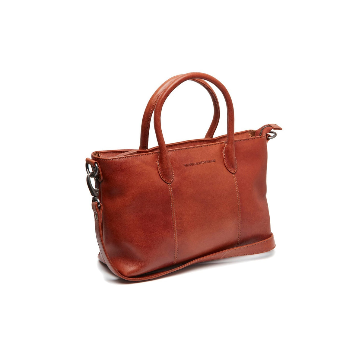 Tailored Rib Cuffs &amp; Hem Craftsmanship Construction Detail on Pergamino Full-Grain Leather Handbag レディース