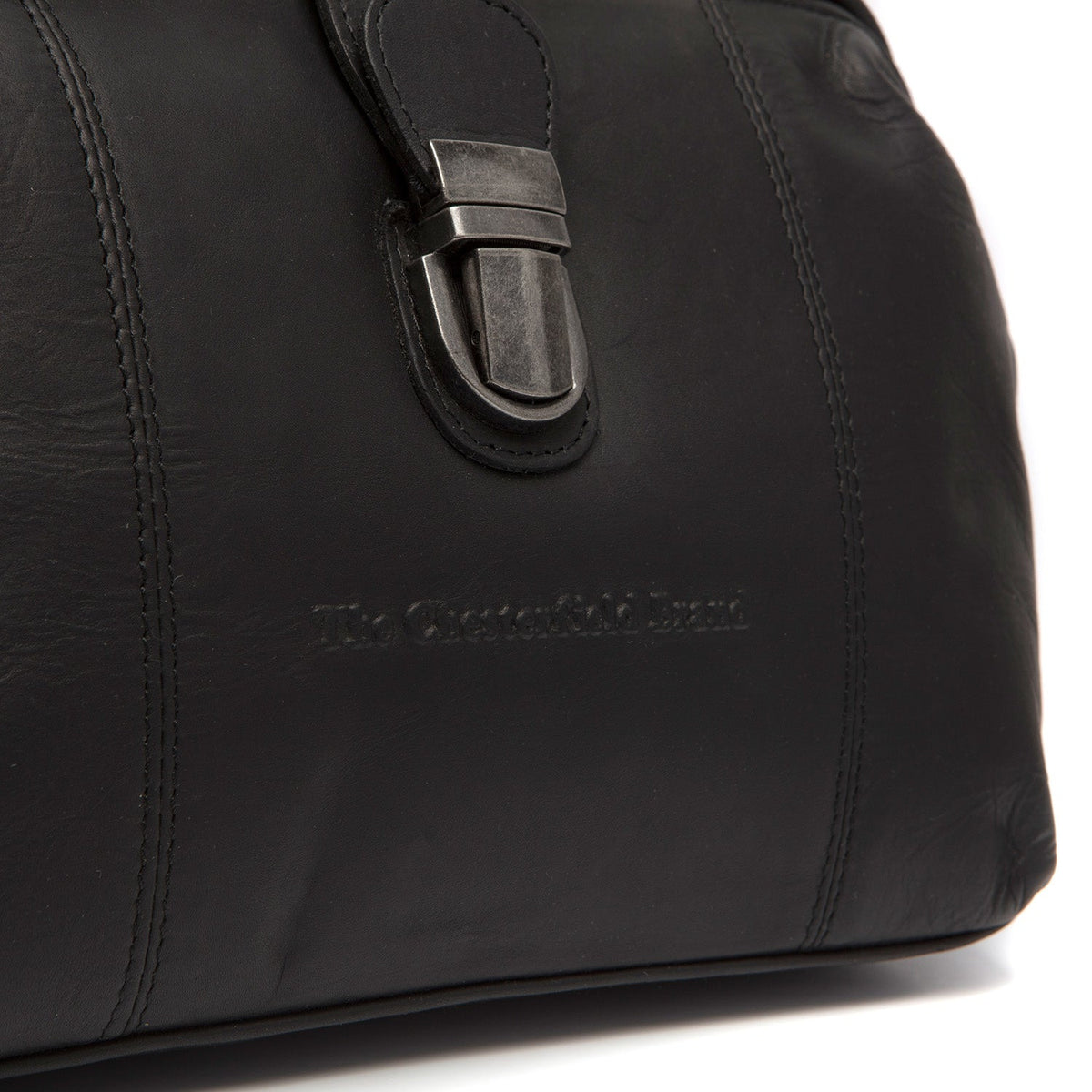 Close-Up Detail of Classic Collar &amp; Heavy-Duty Zipper Hardware on Rachael Full-Grain Leather Handbag レディース