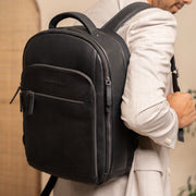 Classic 100% Full-Grain leather Backpack - Rear Perspective Showing Reinforced Leather Straps & Stitching