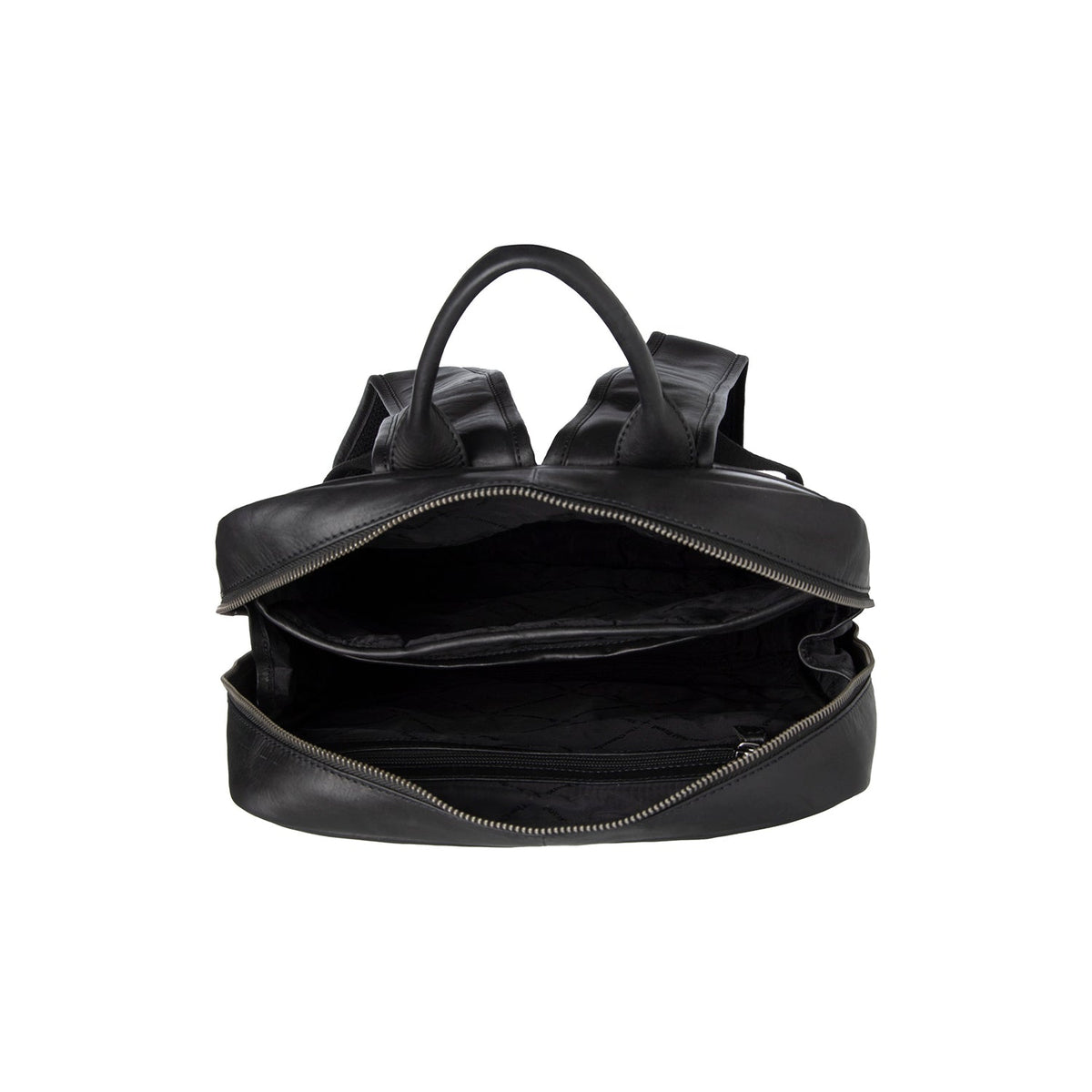 Nicola Full-Grain Leather Laptop Backpack レディース - Structured Side Profile Showing Gusset Depth &amp; Expansion Capacity