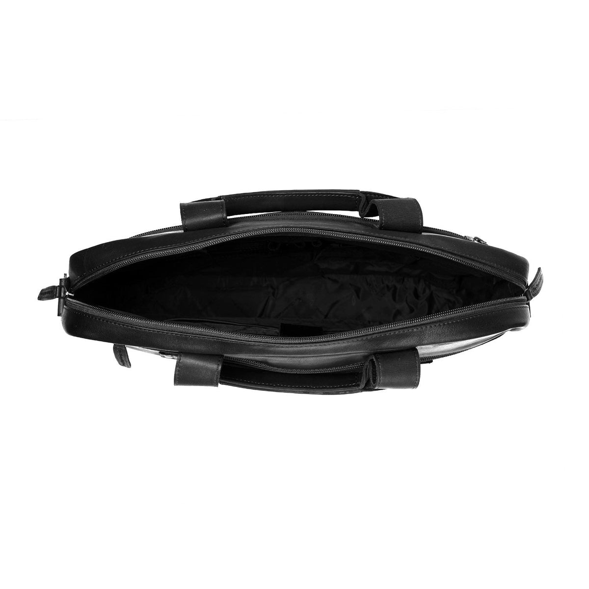 Calvi Full-Grain Leather Laptop Bag レディース - Structured Side Profile Showing Gusset Depth &amp; Expansion Capacity