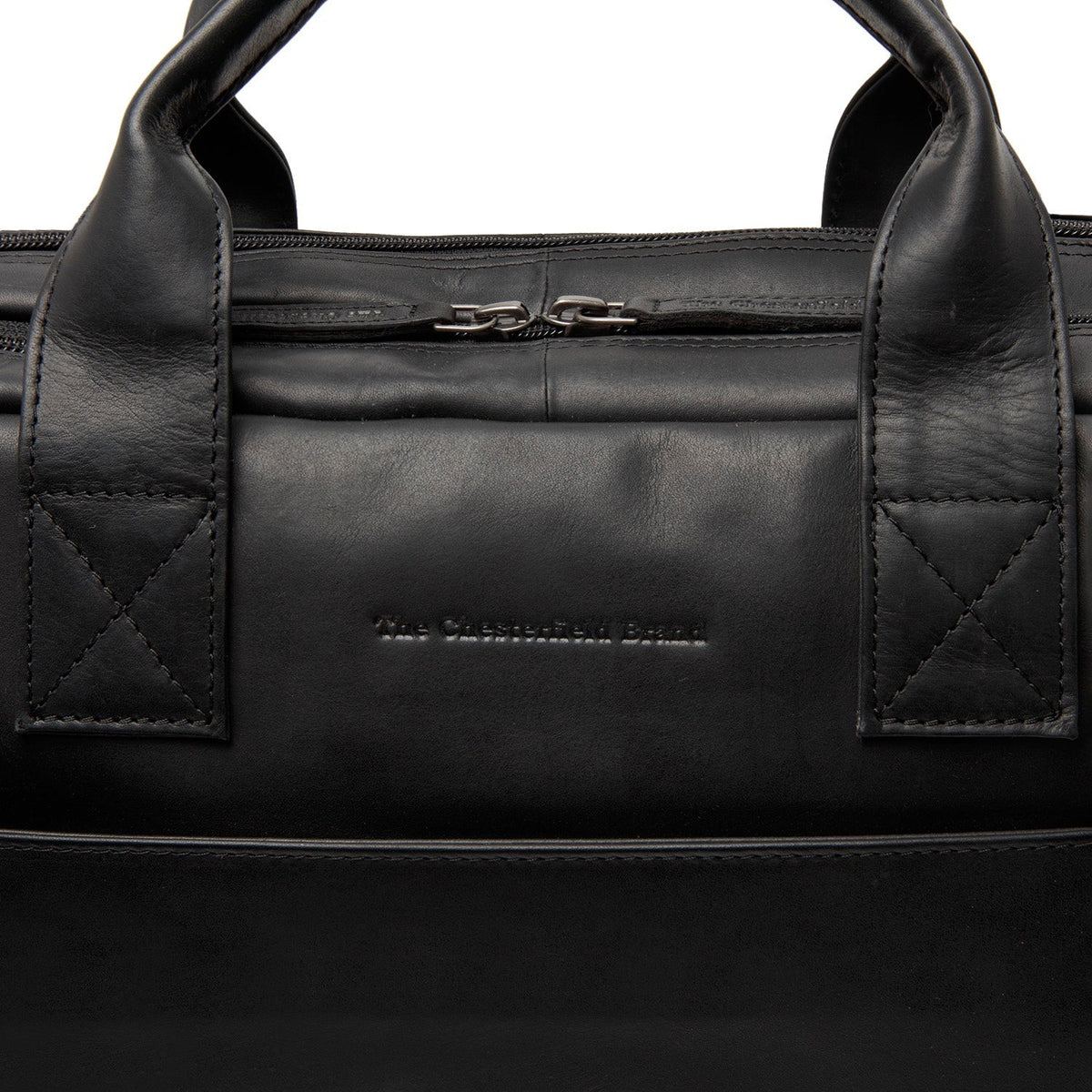 Solid Antique Brass Hardware &amp; Heavy-Duty Dual Zipper Detail on Frazer Full-Grain Leather Laptop Bag レディース