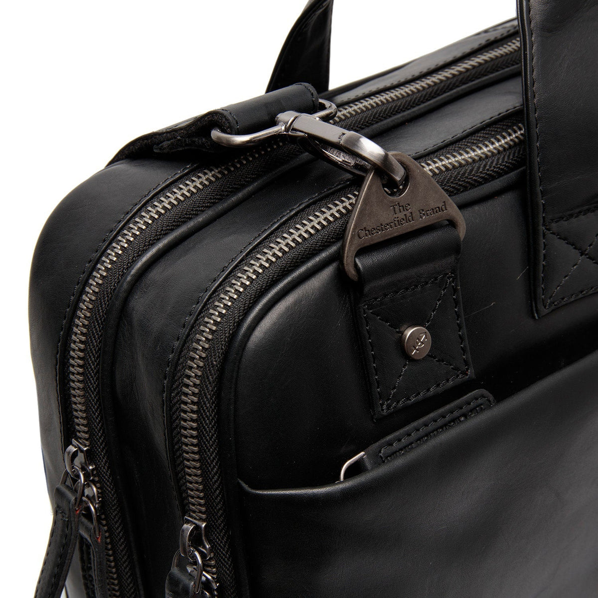 Solid Antique Brass Hardware &amp; Heavy-Duty Dual Zipper Detail on Iseo Full-Grain Leather Laptop Bag メンズ