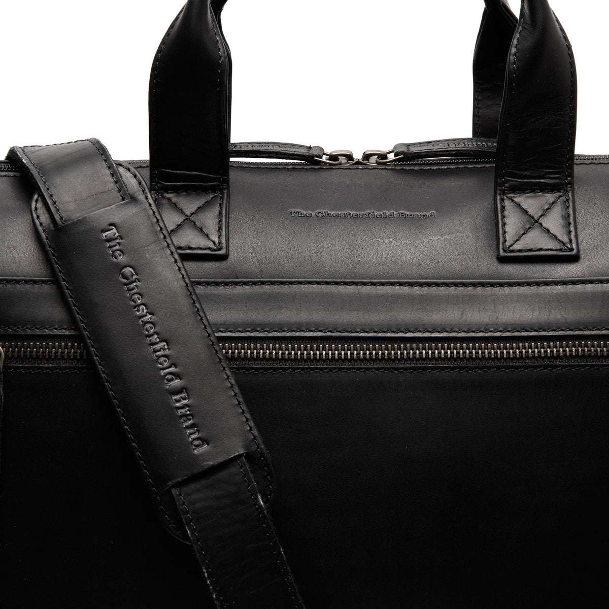 Solid Antique Brass Hardware &amp; Heavy-Duty Dual Zipper Detail on Levanto Full-Grain Leather Laptop Bag レディース
